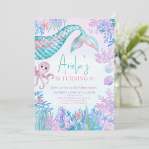 Invitation Filles Mermaid Bash sous la mer 1er anniversaire