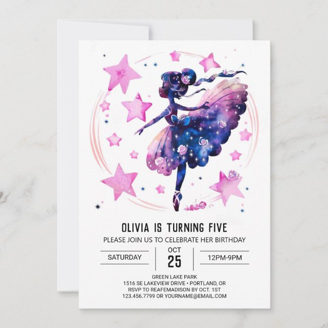 Invitation Fille's mignonne Ballerina anniversaire (Devant)