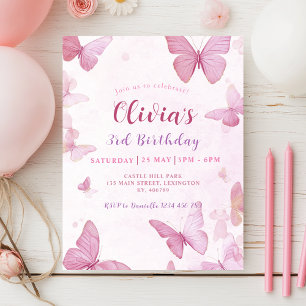 Invitation Filles mignonne papillon rose Anniversaire Invitat