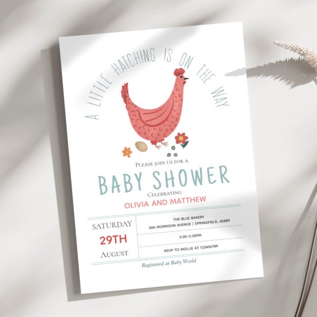 Invitation Filles mignonne rose moderne Baby shower de poulet (Créateur téléchargé)