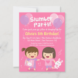 Invitation Filles mignonnes Dormir Fête d'Anniversaire Stwood