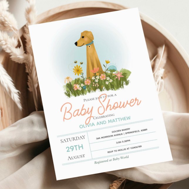 Invitation Filles mignonnes Elégant Golden Retriever Baby sho (Créateur téléchargé)