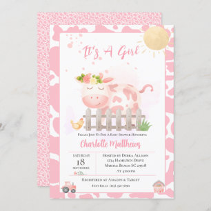 Invitation Filles mignonnes ferme Vache rose Baby shower Invi