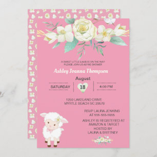 Invitation Filles mignonnes Lamb Floral Baby shower Invitatio