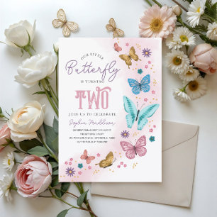 Invitation Filles mignonnes papillon rose pourpre Enfants 2e