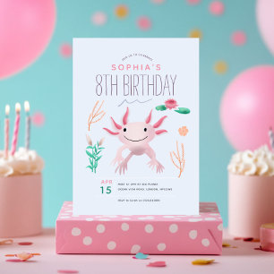 Invitation Filles mignonnes rose Kawaii Axolotl 8e anniversai