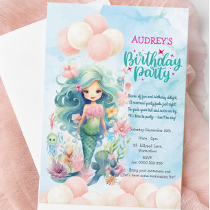 Invitation Filles mignonnes sous la mer Sirène Anniversaire I