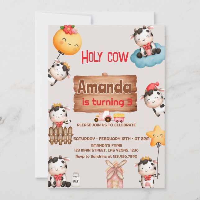 Invitation Filles mignonnes Vache et vache sainte Imprimer l' (Devant)