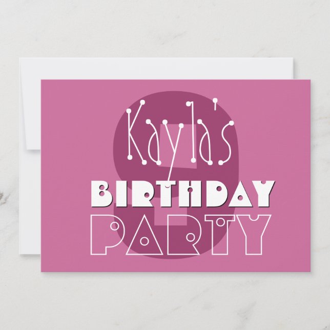 Invitation Filles modernes 9e anniversaire Stars roses Ver 00 (Devant)