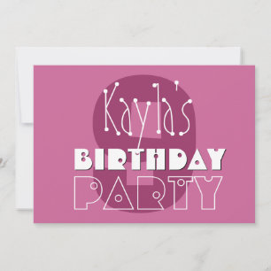 Invitation Filles modernes 9e anniversaire Stars roses Ver 00