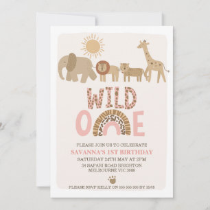 Invitation Filles modernes Safari Wild One 1er anniversaire