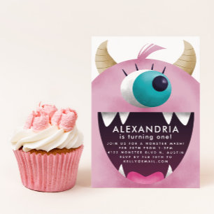 Invitation Filles Monstre Rose fête d'anniversaire