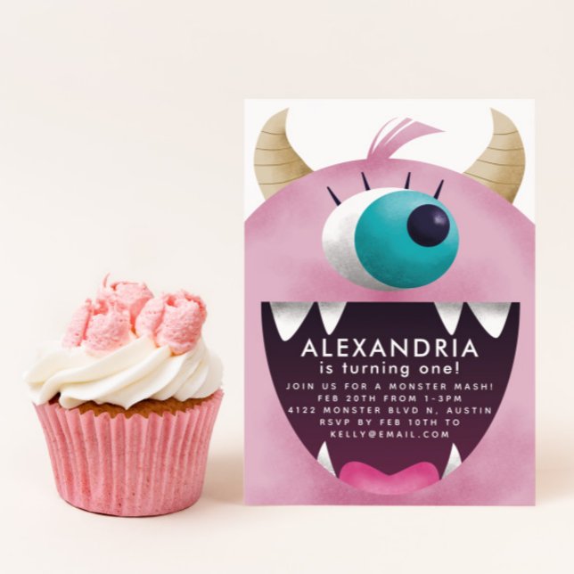 Invitation Filles Monstre Rose fête d'anniversaire (Créateur téléchargé)