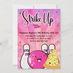 Invitation Filles Neon Pink Bowling Tie Dye Party