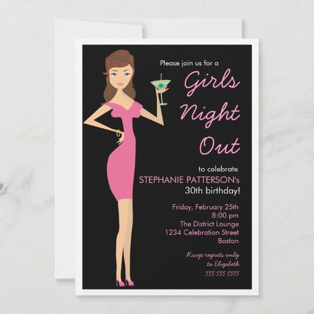 Invitation Filles Night Out Cocktail Diva Anniversaire (Devant)
