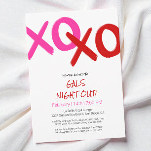 Invitation Filles Night Out mignonne Red XOXO Galentine Day P