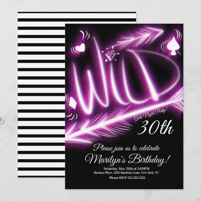 Invitation Filles Night Out Neon Wild 40e anniversaire N'impo (Devant / Derrière)