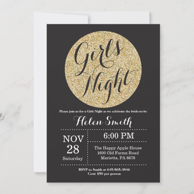 Invitation Filles Night Out Parties scintillant noir et or In (Devant)