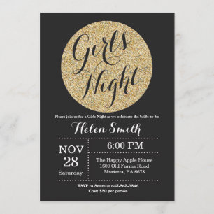Invitation Filles Night Out Parties scintillant noir et or In