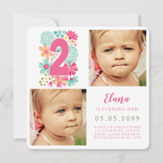 Invitation Filles Numéro 2 2e anniversaire Année Photo