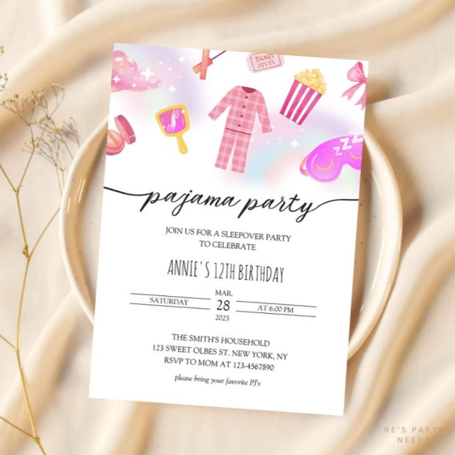Invitation Filles Pajama Sleepover Glam Stwood Anniversaire (Créateur téléchargé)
