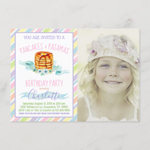 Invitation Filles Pancakes et Pyjama Photo Anniversaire