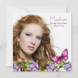 Invitation Filles Papillon Rose Fleurs Sauvages Photo Remise 