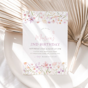 Invitation Filles papillons fleurs sauvages 2e anniversaire