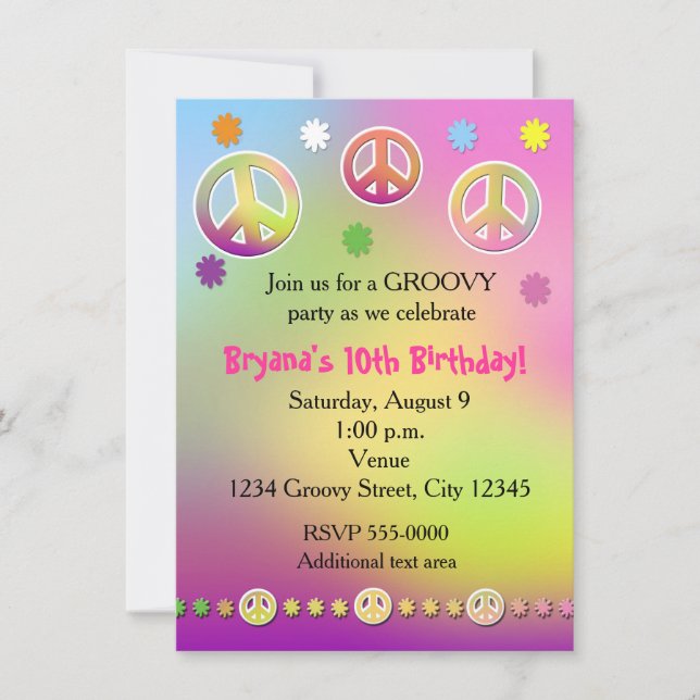 Invitation Filles pastel Tie Dye Groovy Fête d'anniversaire (Devant)