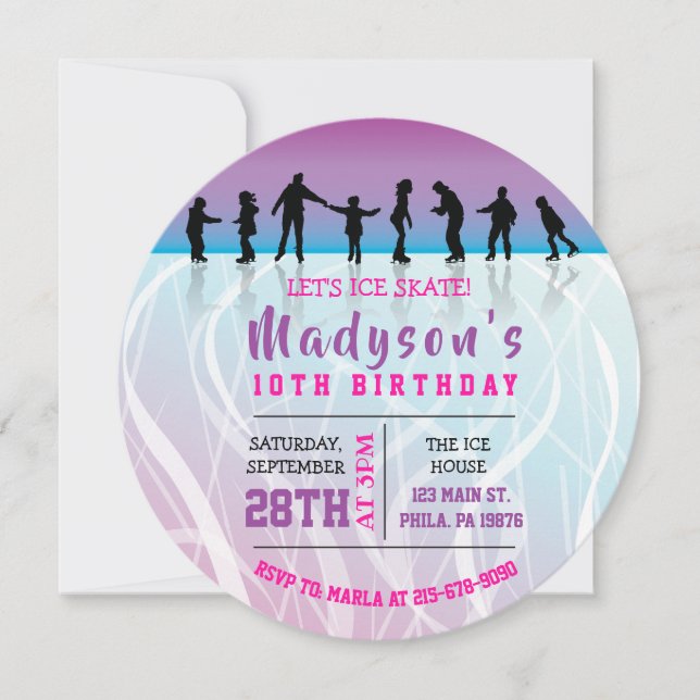 Invitation Filles Patinage ICE SKATING anniversaire de fête I (Devant)