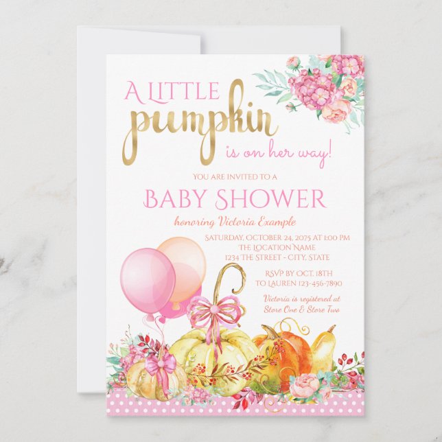 Invitation Filles Petit Citrouille Automne Bébé Douche Invita (Devant)
