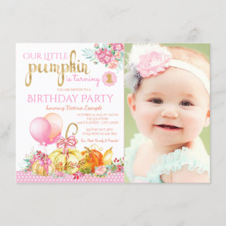 Invitation Filles Petit Citrouille Photo Premier Anniversaire