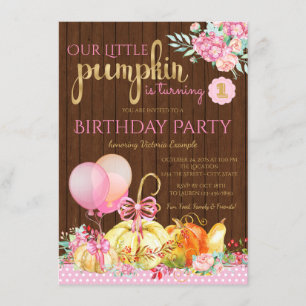 Invitation Filles Petit Citrouille Rustique Bois 1er Annivers