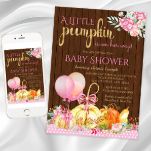 Invitation Filles Petit Citrouille Rustique Bois Baby Shower