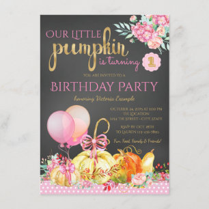 Invitation Filles Petit Tableau Noir Citrouille 1er Anniversa