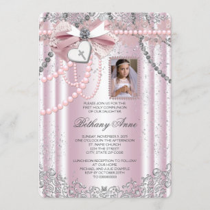 Invitation Filles Photo de Première Communion Rose