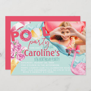 Invitation Filles Photo Pool Fête Anniversaire