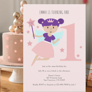 Invitation Filles Pink Fairy Ballerina 1er anniversaire fête