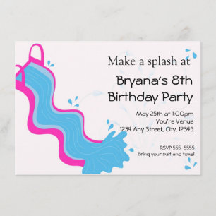 Invitation Filles Piscine d'été Rose Toboggan aquatique Fête