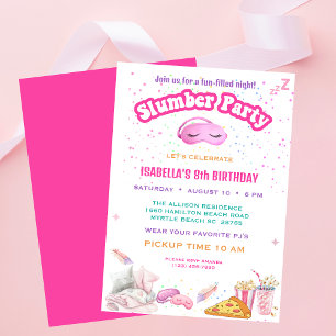 Invitation Filles PJ Stwood 8e anniversaire Sleepover Party