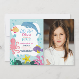 Invitation Filles Plongeons Cinq 5ème Dauphin Rose Mer Photo