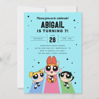 Invitation Filles Powerpuff Anniversaire - Bleu