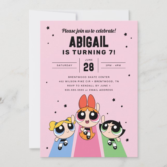 Invitation Filles Powerpuff Anniversaire - Rose (Devant)