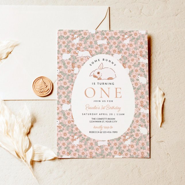 Invitation Filles premier anniversaire Lapin de Pâques (Girls Easter First Birthday Invite)