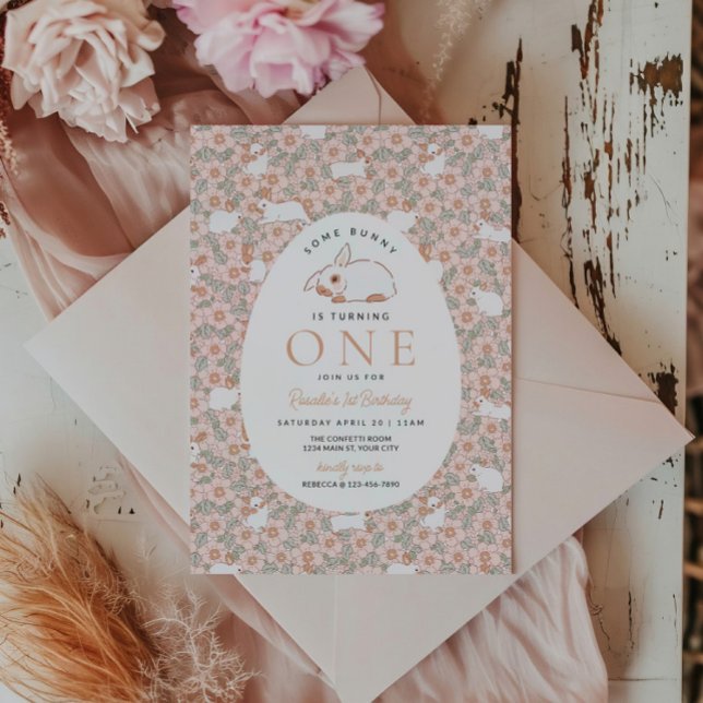 Invitation Filles premier anniversaire Lapin de Pâques (Easter First Birthday Invitation)