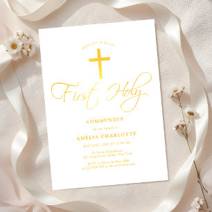 Invitation Filles Première Communion Blanc et Jaune