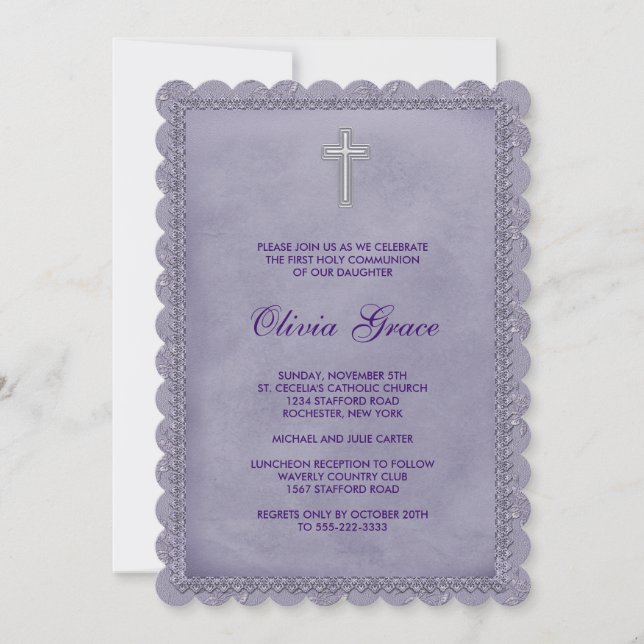 Invitation Filles Première Communion Violet (Devant)