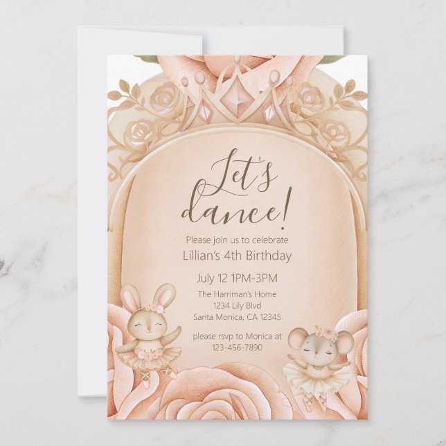 Invitation Filles Princesse de Ballet Quatrième Anniversaire  (Devant)