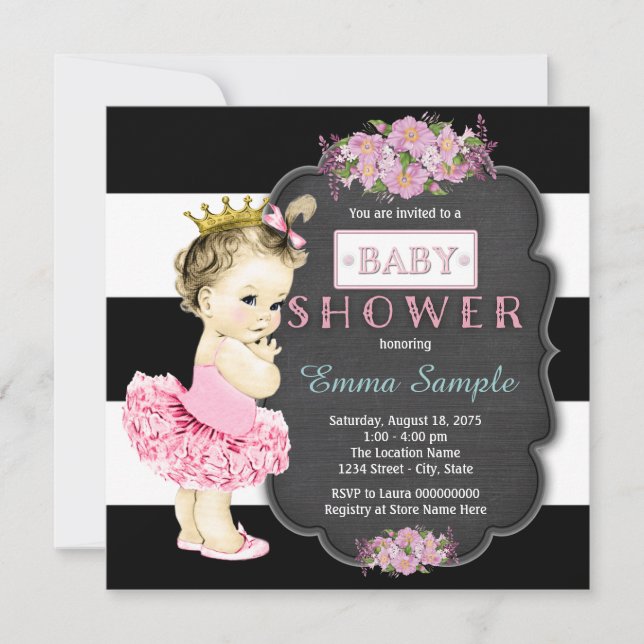 Invitation Filles Princesse Tutu Tableau Noir Baby Shower (Devant)