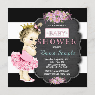 Invitation Filles Princesse Tutu Tableau Noir Baby Shower